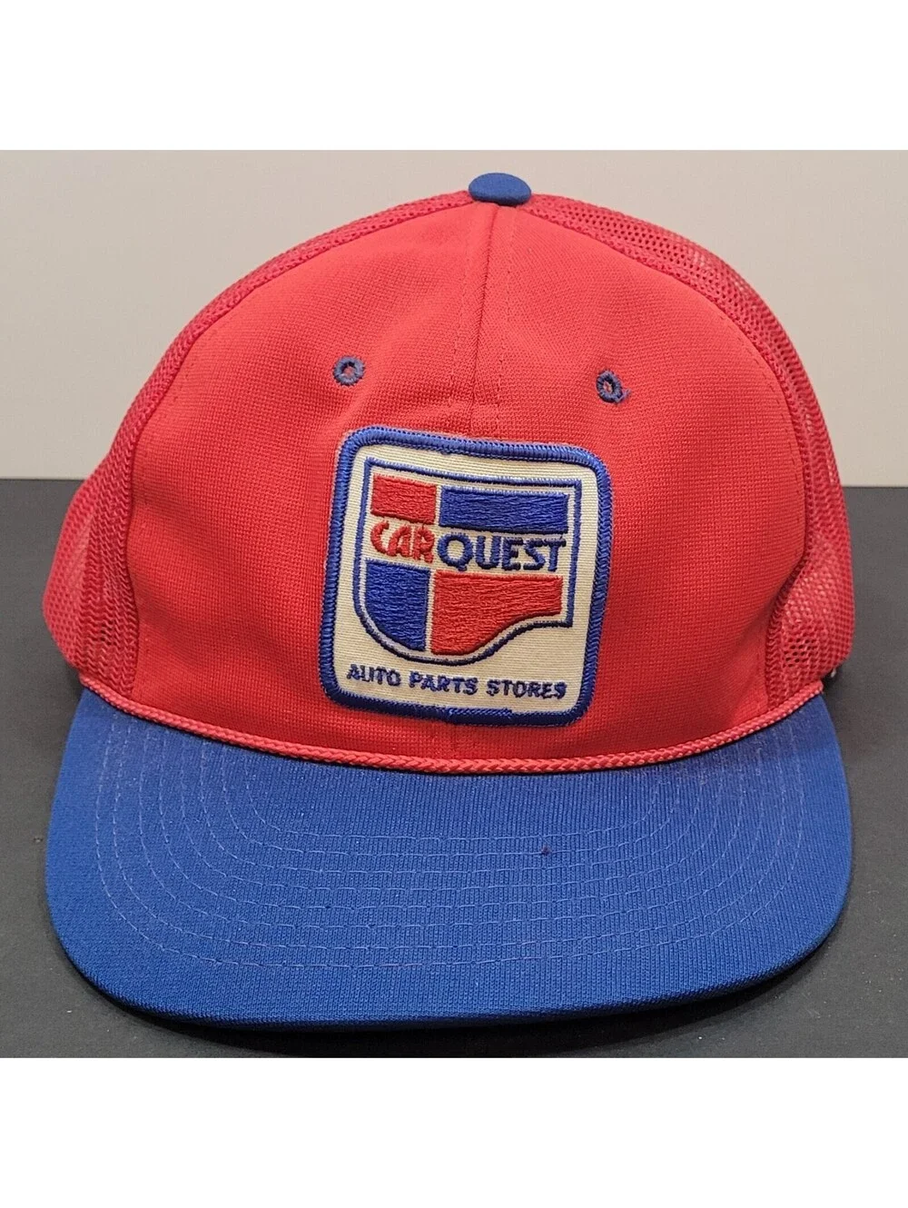 Vtg Carquest Hat Snapback Cap NFL Red/Blue 80's Auto Parts Stores w/Red Rope